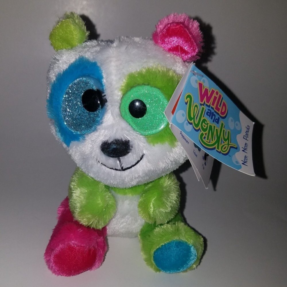 Wild Republic Wild & Wonky Nom Nom Panda Plush 6" Green Pink Blue Big Eyes 2016